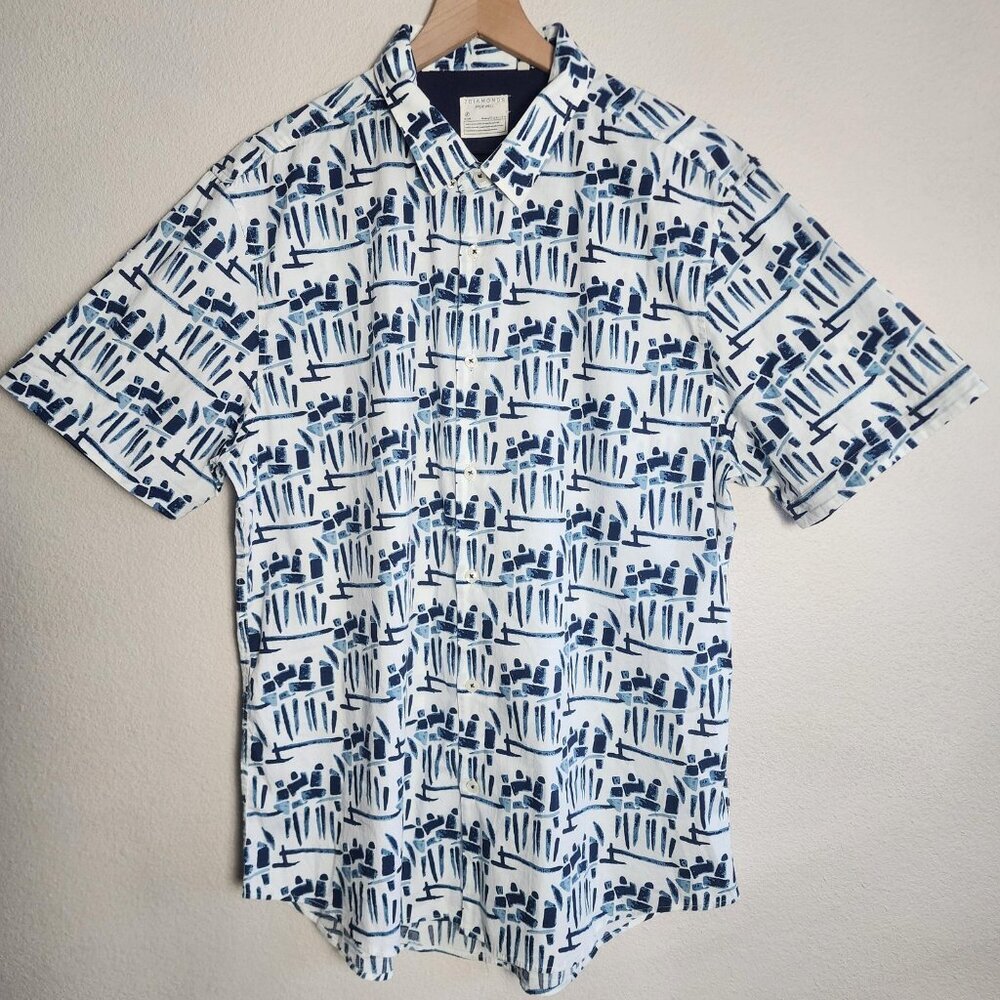 7 Diamonds Shirt Mens Medium Blue Stonehenge Short Sleeve Button Up SMK-5407